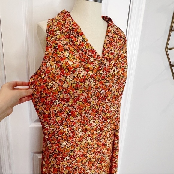 Victoria's Secret Vintage  90's Floral Maxi Dress Button Down Orange Size Large - Picture 5 of 7